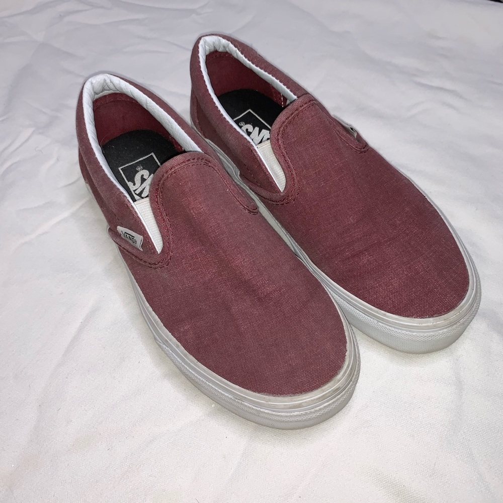Acid wash maroon slip on vans